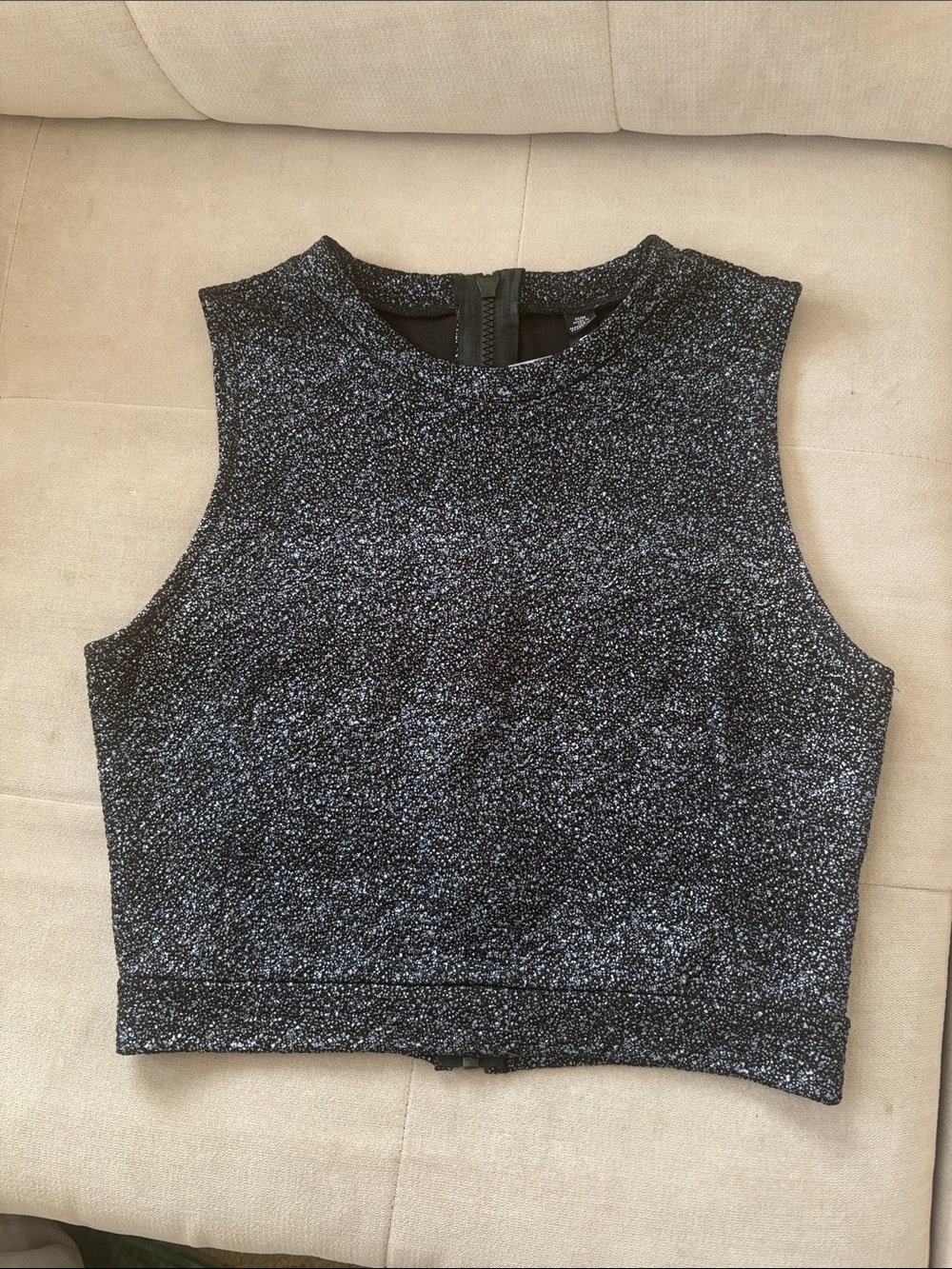 Design Lab Lord & Taylor Black Sequin Crop Top